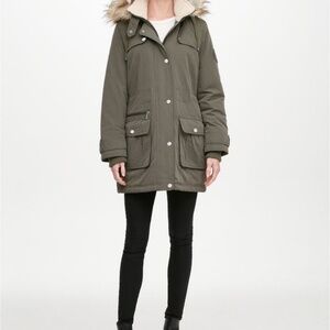 DKNY Women’s Faux Fur Trimmed Hooded Anorak Jacket